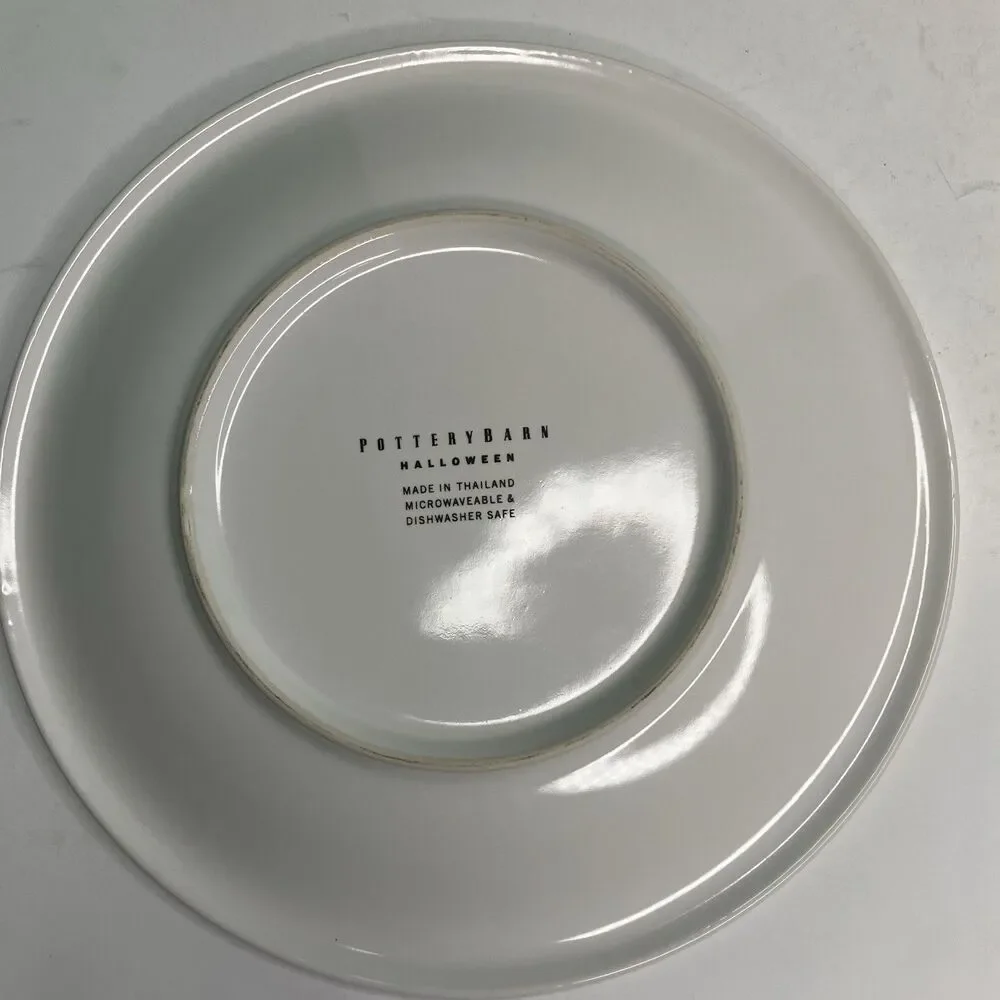 Pottery Barn Halloween Plates Retro Black Cat Witch Ghost 8” Set Of 3